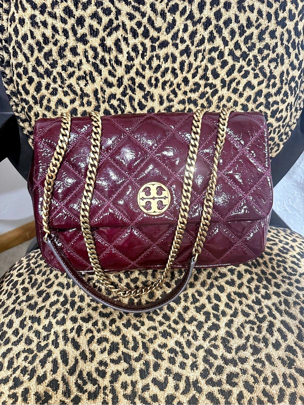 Tory Burch Fleming Medium Convertible Shoulder Bag Burgundy